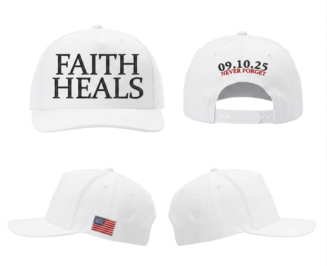 Faith Heals embroidered snapback hat in white